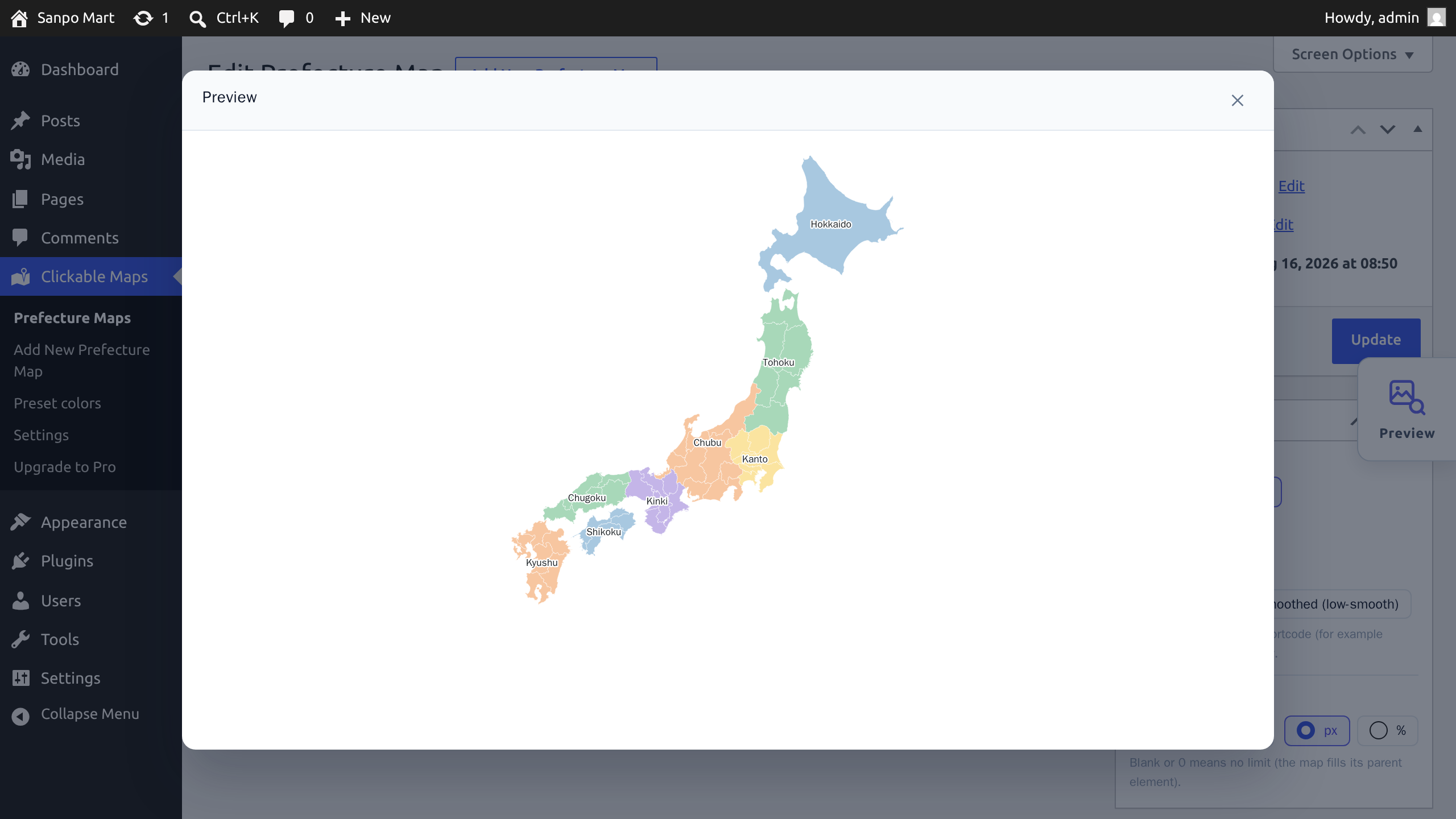 The preview modal