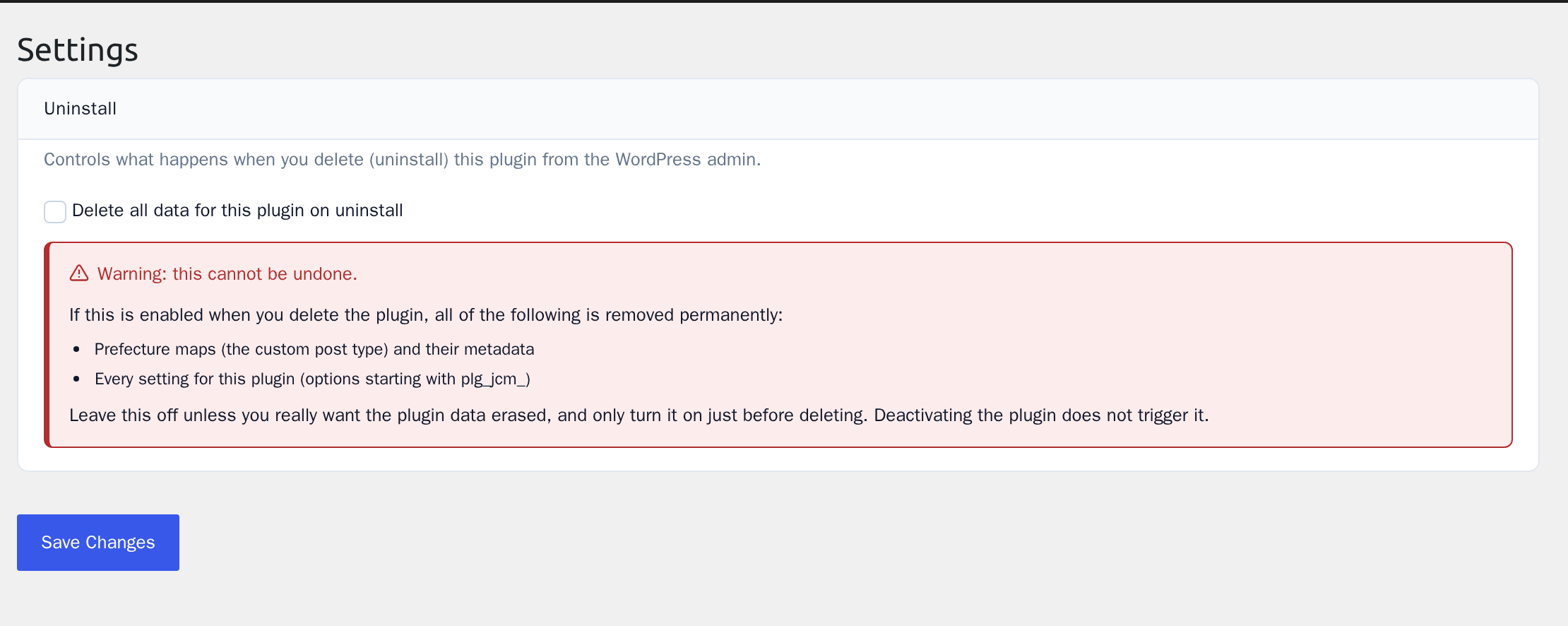 The Settings screen: what happens on uninstall