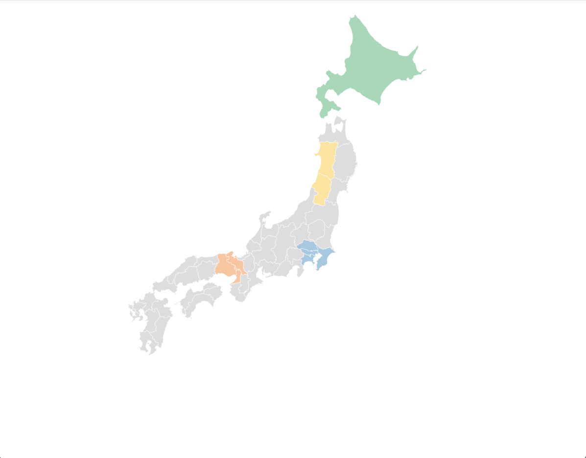都道府県マップ｜全国47都道府県を県別に色分け