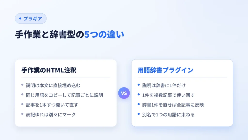 手作業と辞書型の5つの違い